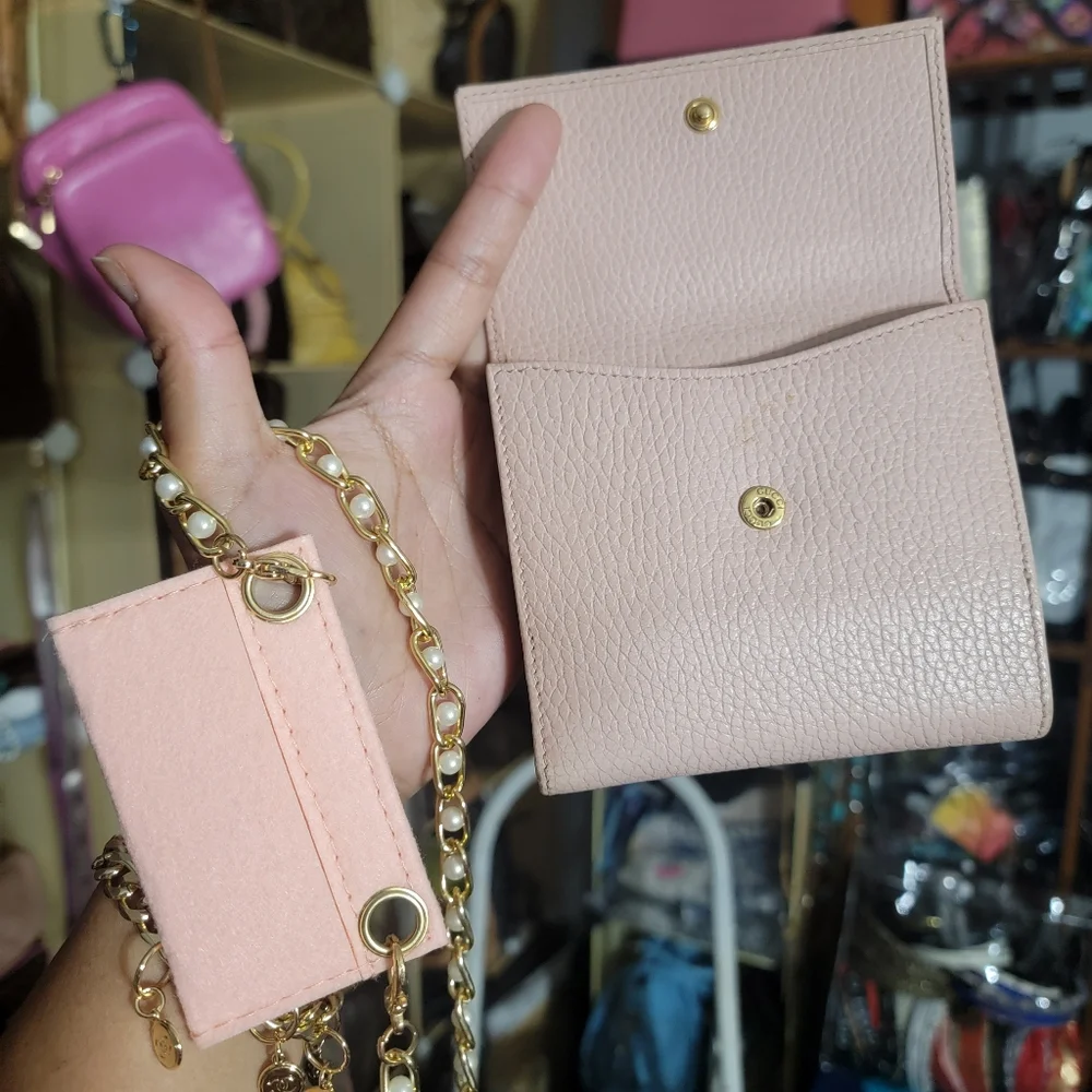 SALE🎉 Authentic Gucci pebbled Pink leather marmont french Compact wallet - Picture 10 of 17